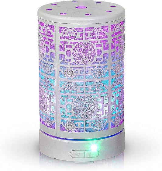 AROMAR Essential Ultrasonic Oil Diffuser Cool Mist Humidifier & Aromatherapy Metal Diffusers for Essential Oils with Auto Shut-Off and 7 Colors LED for Home and Office (White Oriental)