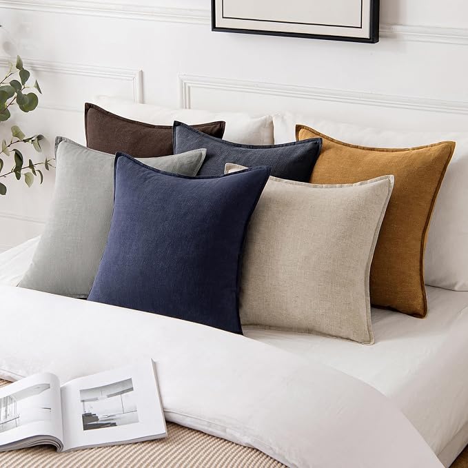 MIULEE Decorative Linen Pillow Covers 18x18 Inch Hazel | Boho Farmhouse Neutral Couch Throw Pillows for Bed, Pack of 2 Accent Modern Pillowcases, Sofa Livingroom Home Decor