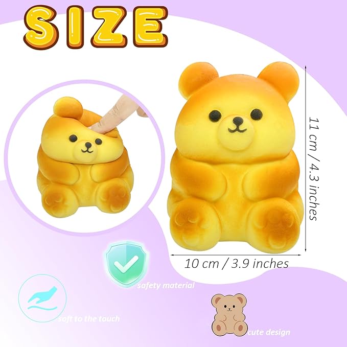 Cute Bear Squishies Toy Super Soft Slow Rising Animal Bears Bread Birthday Gift for Kids,Kawaii Stress Relief Squeeze Toy (Cute Bear Bread)
