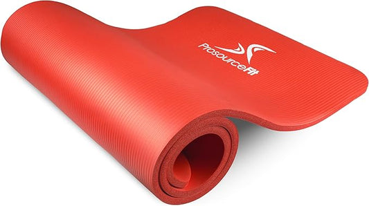 ProsourceFit Extra Thick Yoga and Pilates Mat 1/2” (13mm) or 1" (25mm), 71-inch Long High Density Exercise Mat with Comfort Foam and Carrying Strap