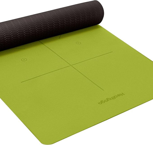 Heathyoga Yoga Mat Non Slip TPE Pilates Exercise Mats for Home Workout Gym Fitness Eco Friendly Thick Hot Yoga Mat with Strap Body Alignment,72"x 26" Thickness 1/4"