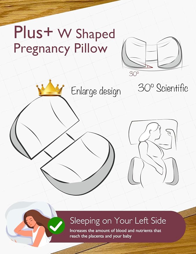 Momcozy Plus W Shaped Pregnancy Pillow for Sleeping - Adjustable Maternity Pillow for Side Sleepers - Portable Wedge Belly Support -Compact Design for Back Belly and HIPS