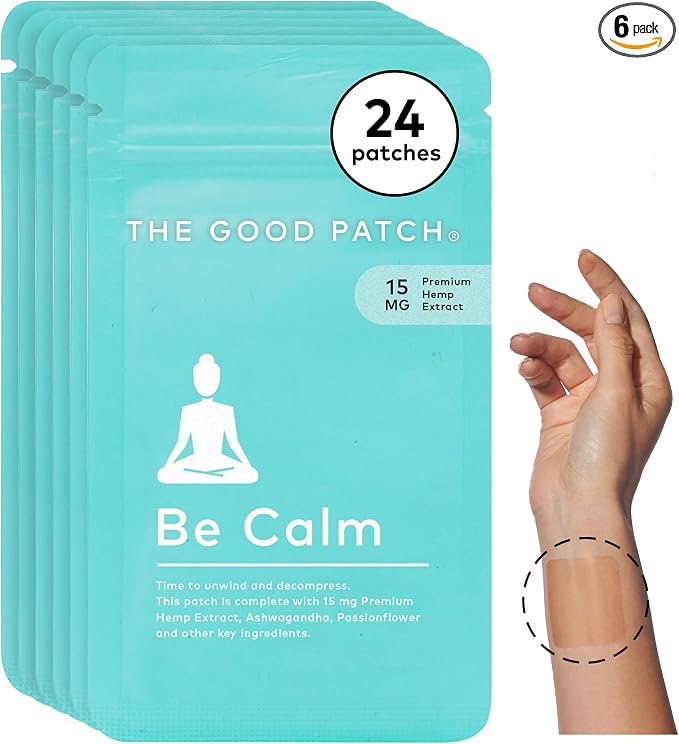 The Good Patch Be Calm Patch with Hemp, Unwind + Decompress, Natural Patch with Hemp Extract, Ashwagandha Root, Passionflower, Plant Powered Wearable Wellness, Sustained Release (24 Total Patches)