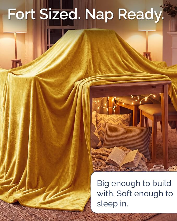 Ultra Soft Fleece Blanket Oversized King Size - Flannel Fleece Luxury Blanket - Lightweight for Couch Bed Chair - Thick, Warm and Breathable - All Season Cozy, Gold