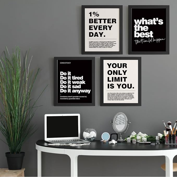DSHFG Motivational Inspirational Office Wall Art Decor Prints Unframed | Black Office Motivational Wall Decor Trendy Retro Positive Affirmations Quotes Wall Decor Posters, 12x16 Unframed