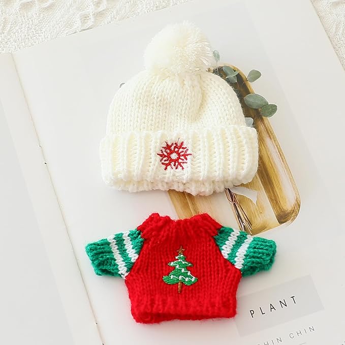 17cm Doll Clothes,Doll Outfit Set Knitted Clothes Accessories 2-Piece of Christmas Hat & Capes Set or Christmas Tree Sweater for 6.7in Dolls Winther Clothing (Christmas Outfit)