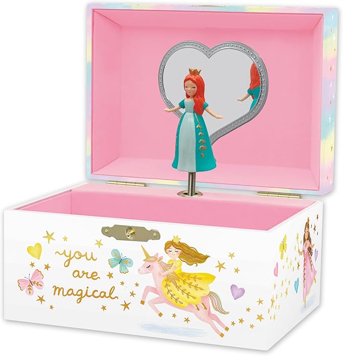 Giggle & Honey Musical Princess Jewelry Box for Girls - Kids Jewelry Box with Spinning Princess, Princess Gifts for Girls, Unicorn Toys - 6 x 4.7 x 3.5 in