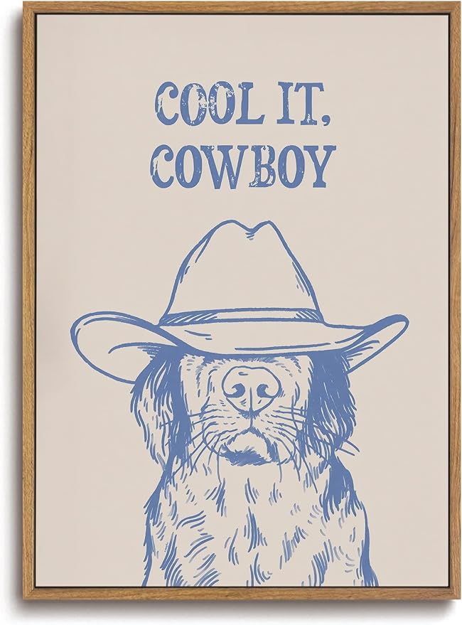 ZZLWBKGL Western Wall Decor Cool It Cowboy Wall Art Cowboy Dog Canvas Art | Vintage Artwork Funny Animal Picture for Living Room Bathroom Nursery 16x24in