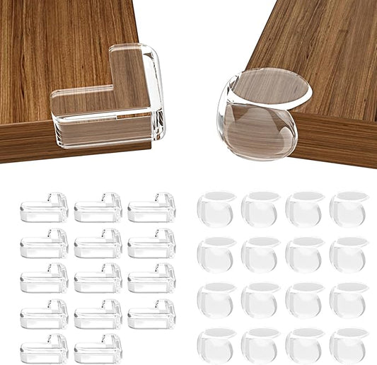 30 Pack Clear Baby Corner Protectors, L-Shaped & Spherical Furniture Edge Guards for Baby Proofing Soft PVC Table Corner Covers for Safety on Tables, Cabinets, Shelves – Childproof Bumpers for Home