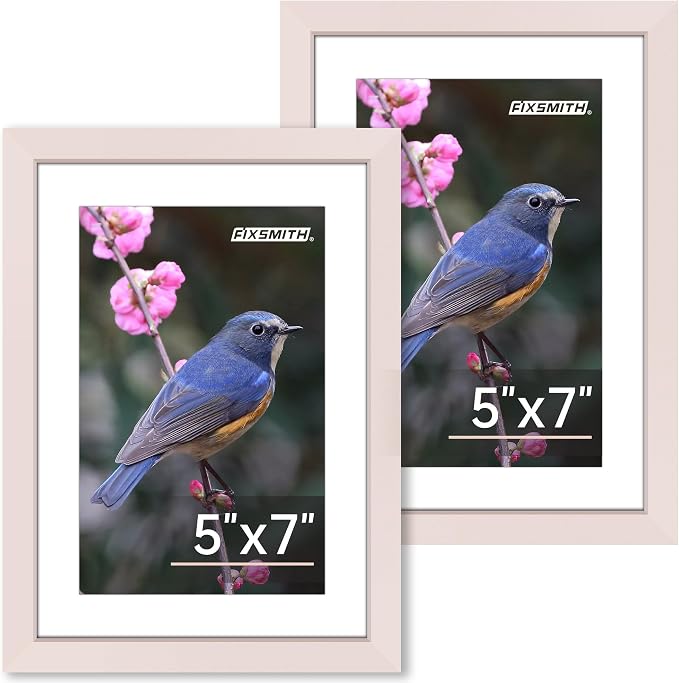 FIXSMITH 5x7 Picture Frame Set of 2, Pink Photo Frame with HD Plexiglass, Display Pictures 4x6 with Mat or 5x7 Without Mat Multi Picture Frames Collage for Tabletop or Wall Display