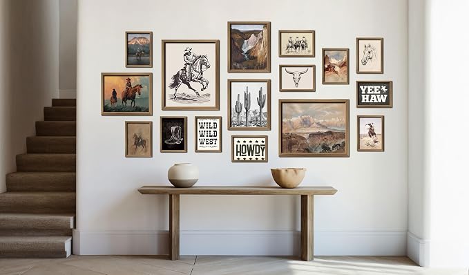 ANERZA 16 PCS Western Wall Art Decor, Southwestern Gallery Wall Prints for Bedroom Bathroom, Cowboy Posters for Living Room Aesthetic, Dorm Home Artwork Collage Kit