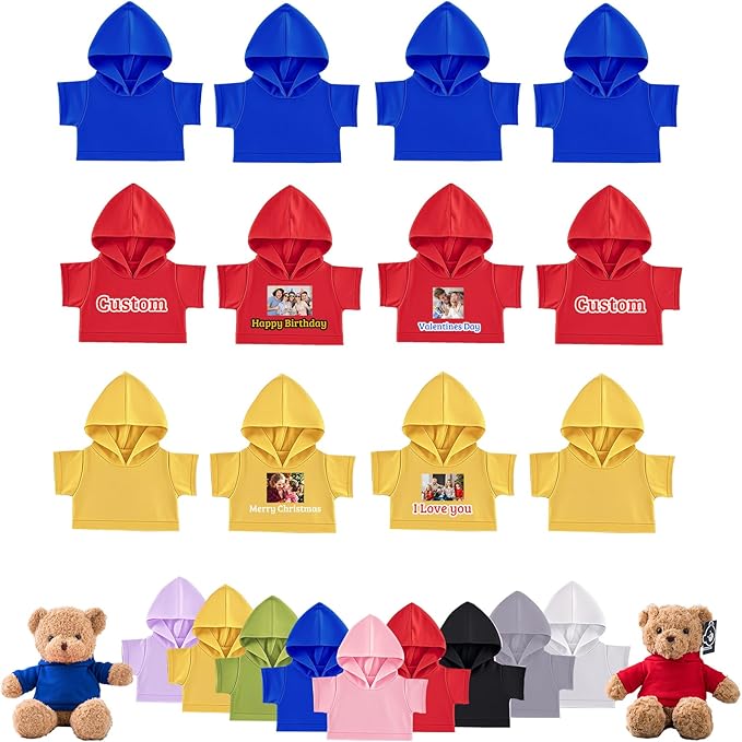 12 Pcs Personalized Teddy Bear Clothes with Photo Text, Custom Stuffed Animal Clothing Fit 8-16inch Stuffed Bear Clothes, Personalized Doll Clothing Make Your Own Plush Doll Shirt