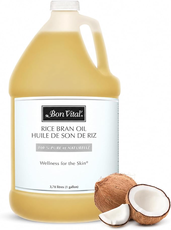 Bon Vital' Rice Bran Oil, 100% Pure and Cold Pressed Carrier Oils for Diffusers, Professional Massage Oil, Best Beauty Secret for Soft & Smooth Skin, Moisturizer, 1 Gallon Bottle