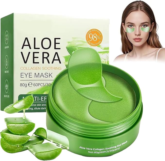 Under Eye Patches for Puffy Eyes and Dark Circles – 60 PCS Aloe Vera Under Eye Mask with Pure Natural Extracts to Combat Puffiness, Fine Lines, Wrinkles, and Bags, Parches Para Ojeras Y Bolsas