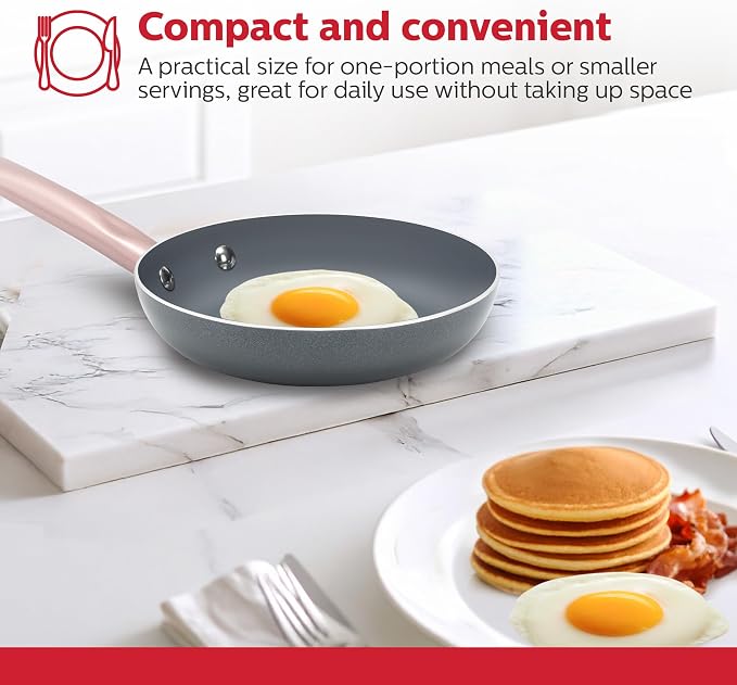 Holstein Housewares 8-IN Ceramic Non-Stick Fry Pan, Stainless Steel Golden Handle. Even Heating, PFAS and PFOA-Free, Sear, Fry, or Sauté. Compatible with Gas, Electric and Induction Cooktops