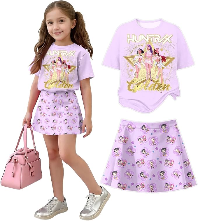 HTHLVMD K Pop Short Sleeve T-Shirt and Skirts Outfits Set for Girls Hunters Rumi Mira Zoey Graphic Tees De-Mon Costume