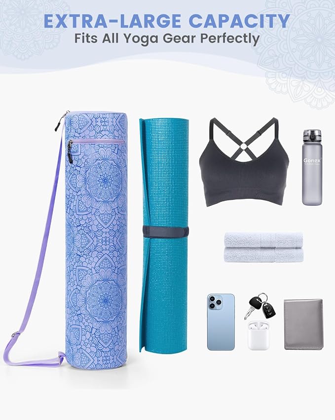 Gonex Yoga Mat Bag, Yoga Mat Carrier Full-Zip Exercise Yoga Mat Carry Bag for Women Men with 2 Multi-Functional Storage Cargo Pockets Extra Wide Adjustable Shoulder Strap