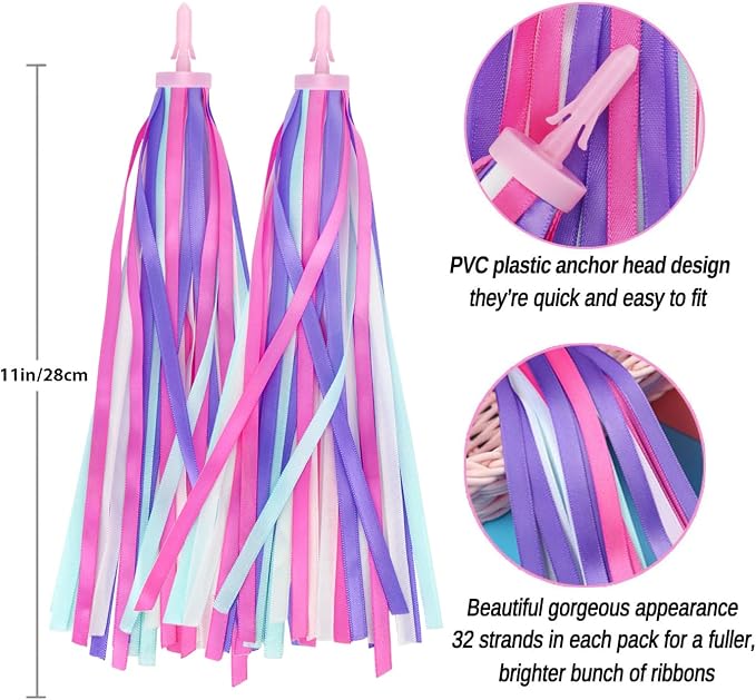PLATT Kid's Bicycle Handlebar Streamers Colorful Ribbons Tassel for Girls Boys Bicycle Handlebar Scooter Handgrip (Purple 1Pair)