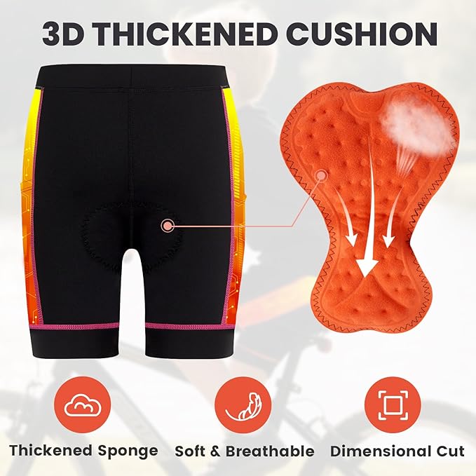 Gogokids Boys Girls 3D Padded Bike Shorts Kids Cycling Shorts Biking Shorts Sports Pants with Pockets for Mountain Road