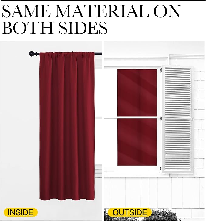 NICETOWN Christmas Burgundy Curtains Blackout Drape Panels - Lights Block Out Window Treatment Short Curtain Sets for Loft and Basement Decoration (Set of 2, 34 by 72-Inch)