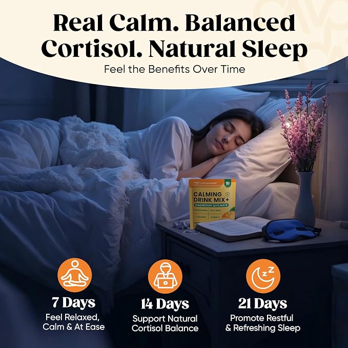 Venture Pal Calm Drink Mix, 12-in-1 Cortisol Reducer and Sleep Aid with Magnesium Glycinate, Ashwagandha, L-Theanine,Vitamin D, Calm Magnesium Powder for Relax & Focus, No Sugar, Non GMO