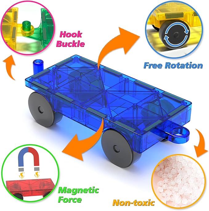 Magnetic Tiles Cars Construction Set, Magnetic Building Blocks Cars Toy for Kids Ages 4-8 3-5 Magnet Bricks Truck Kit Educational Sensory Toys Gifts for 3+ Year Old Boys & Girls