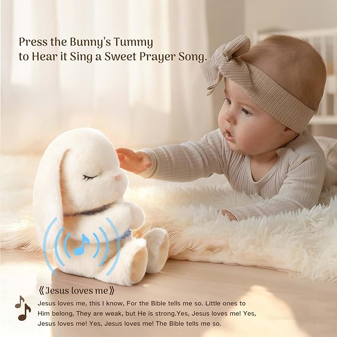 Baptism Gifts for Boys, Catholic Christening, Baby Dedication & Baptismal Gift Set for Baby Boys & Kids, with 9" Musical Praying Bunny Plush Toy & Everybunnies' Blessing Book in Keepsake Box