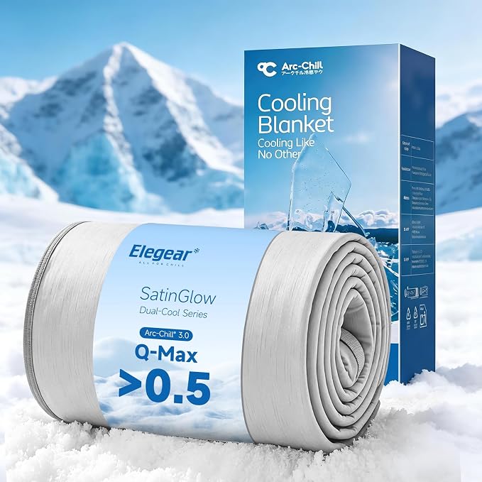 Elegear Double-Sided Arc-Chill® 3.0 Cooling Blanket for Hot Sleepers, Throw | Q-Max>0.5 Cooling Fabric, Absorbs Heat to Keep Body Cool, Lightweight Summer Blankets for Night Sweats & Menopause, 51"x67"