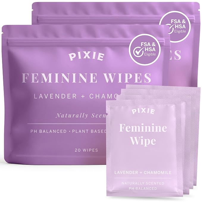 Pixie Menstrual Cup Wipes - Lavender Scented, Flushable, Biodegradable & pH Balanced - Individually Wrapped Wipes for Menstrual Cups & Discs, On-The-Go (40 Count)
