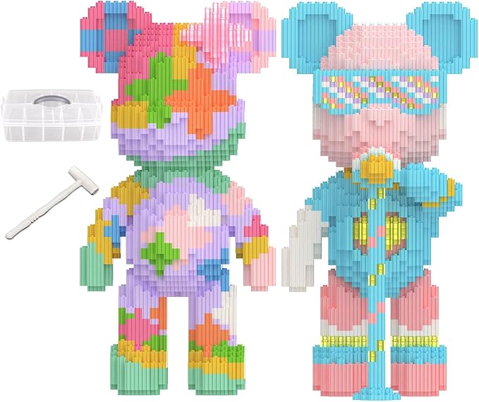 Bear Building Blocks with Organizer Bins (6000PCS), Fluorescent Bricks & Stroage Drawer, Gift for Adults & Kids, Ideal for Home & Office Decor, QR Code User Manual, 8888