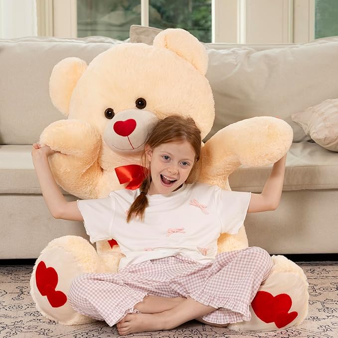 MaoGoLan Giant Teddy Bear Plush 42",Big Teddy Bear Stuffed Animal with Heart Footprints and Heart Nose,Large Valentines Bear for Girlfriend,Wife,Lover-Anniversary, Birthday,Long Distance