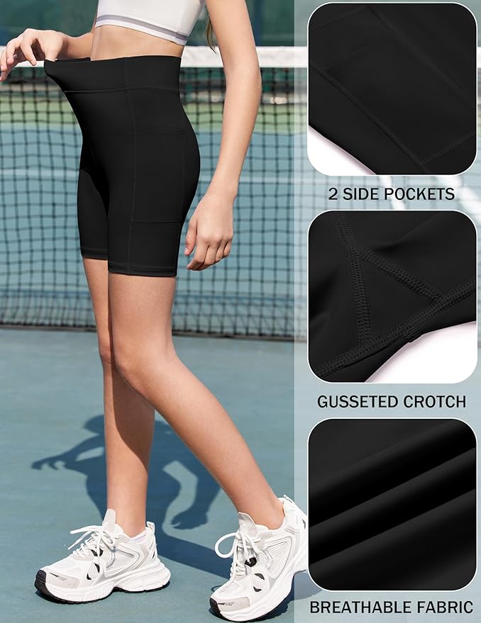 Zaclotre Girls Bike Shorts with Pockets Kids 5" High Waisted Yoga Workout Athletic Running Volleyball Spandex Shorts