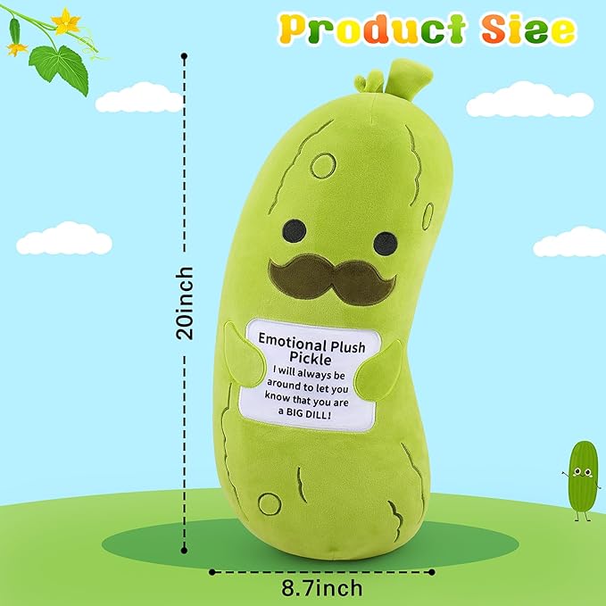 Emotional Plush Pickle-20” Pickle Stuffed Animal,Food Plushies Cucumber Stuffed Animal with Positive Warm Words,Kawaii Plush Toy Kids Birthday Gifts,Soft Vegetable Lover Plushie Pillow