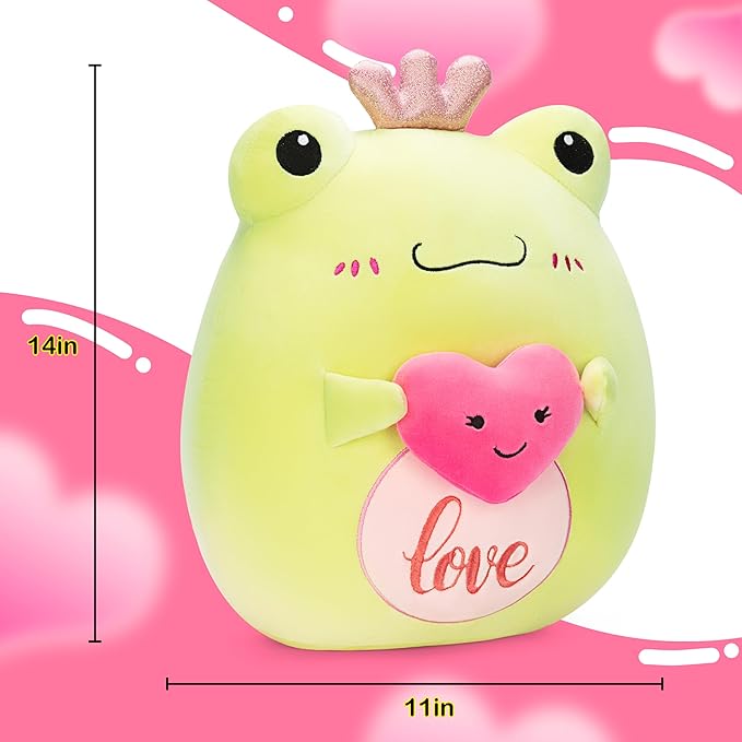 Original 14-inch Large Frog Plush Pillow Stuffed Animal Toy,Big Size Cute Soft Toys Fat Kawaii Plushie,Gift for Kids Girls Boys Girlfriend Children