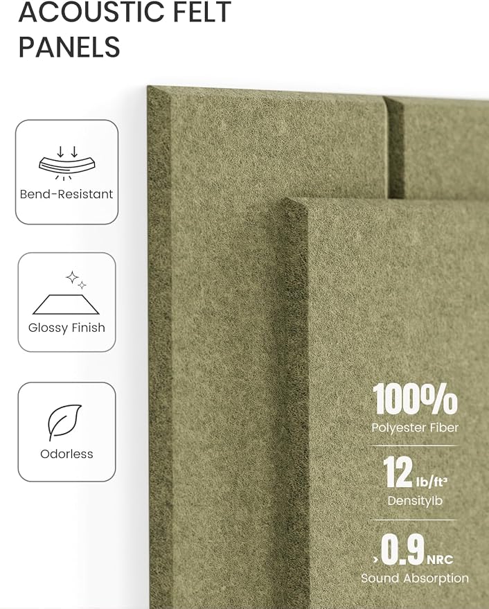 Fluxynara 36" x 24" Large Felt Bulletin Board, Olive Green | 6 Pack Cork Board Alternative with 30 Safe Adhesive Tabs, Felt Pin Boards for Wall Decor, Home, Office, Classroom, Dorm