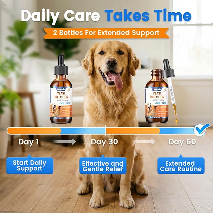 Carmelie 2PCS Yeast Infection Treatment for Dogs, Support Healthy Itch Relief, Ear Paw Discomfort Care, Itch Relief for Dog, Allergy Supports, Inflammation Relief for Dogs, Bacon Flavor 60ml