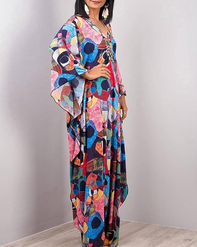 Venasha Womens Caftan Floral Print Kaftan Dress Short Sleeve Swimsuit Cover up Loungewear for Summer