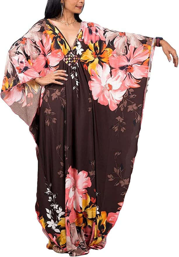 Venasha Womens Caftan Floral Print Kaftan Dress Short Sleeve Swimsuit Cover up Loungewear for Summer