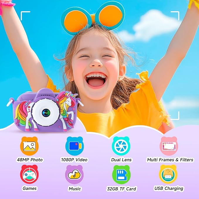 Kids Digital Camera for Girls Ages 3-12, Toddler Camera 1080P HD with 32GB SD Card, Birthday Toys and Gifts for 4 Year Old Girls