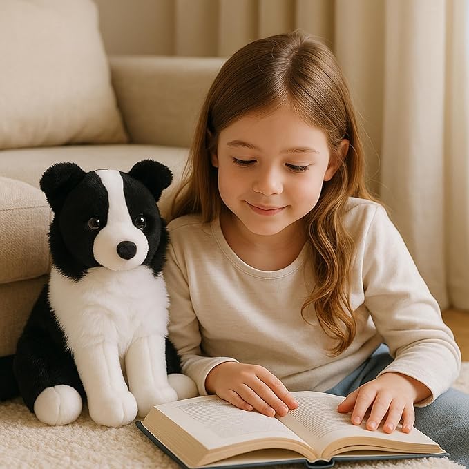 Border Collie Stuffed Animal Plush Dog Toy, 12 Inch, Soft Realistic Black and White Puppy, Cuddly Farm Animal Plushie for Kids, Girls, Boys, Birthday