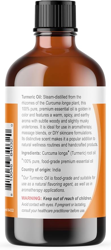 Viva Doria Turmeric Essential Oil, 100% Pure, Natural Turmeric Essential Oil, Undiluted, for Aromatherapy | Food Grade, 118 mL (4 Fluid Ounce)