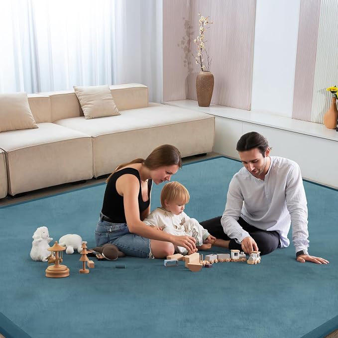 Baby Play Mat for Floor Nursery Rug Muscle Mat Area Rug Playroom Rug 59"x71" Playpen Mat Elastic Foam 1.3" Thick Crawling Mat for Babies,Toddlers, Infants, Kids,Indigo