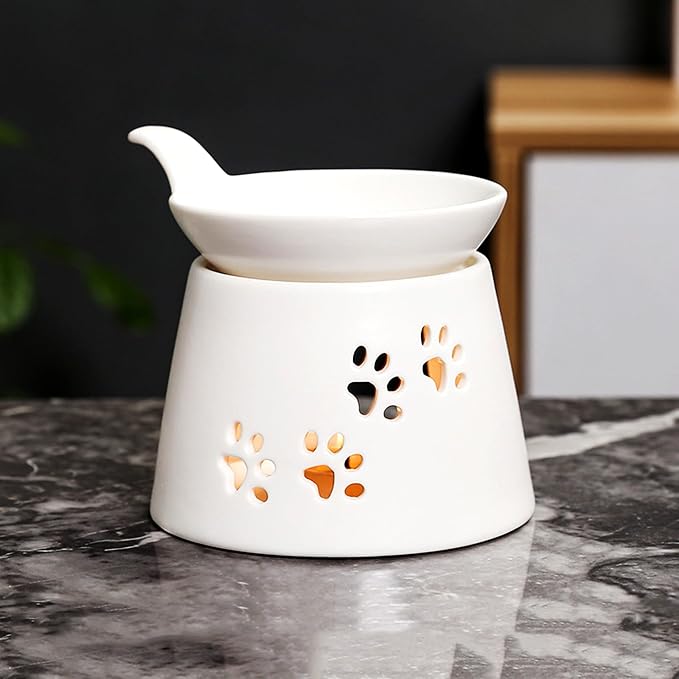 Ceramic Wax Melt Burners,Tea Light Candle Warmer,Essential Oil Burner,Candle Wax Burner Humidifier Yoga Aromatherapy Fragrance Diffuser for Living Room,Bedroom,Office Decoration,White,4 * 5IN