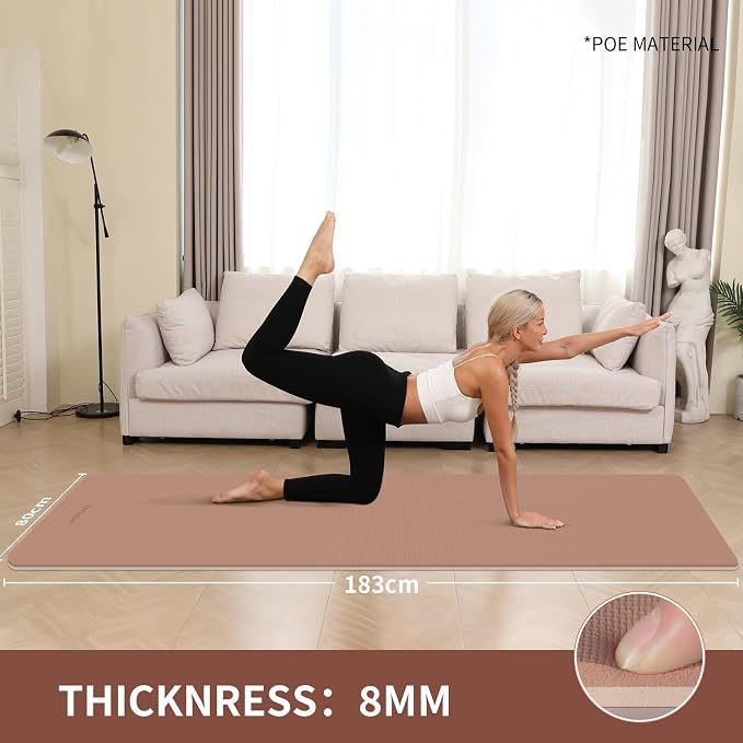 Extra Thick 8mm Yoga Mat, 72"x28" Non Slip Exercise Mat, Reversible 2-Sided Dual Color Premium POE Material, with Carrying Strap for Yoga, Pilates, Home Gym