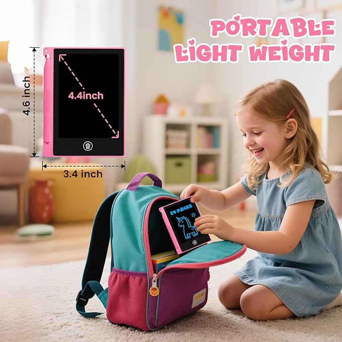 24 Pack 4.4 Inch Mini LCD Writing Tablet for Kids, Erasable and Reusable Toddler Doodle Board, Ideal School or Party Favors Gift for Age 3 Years Old and Above