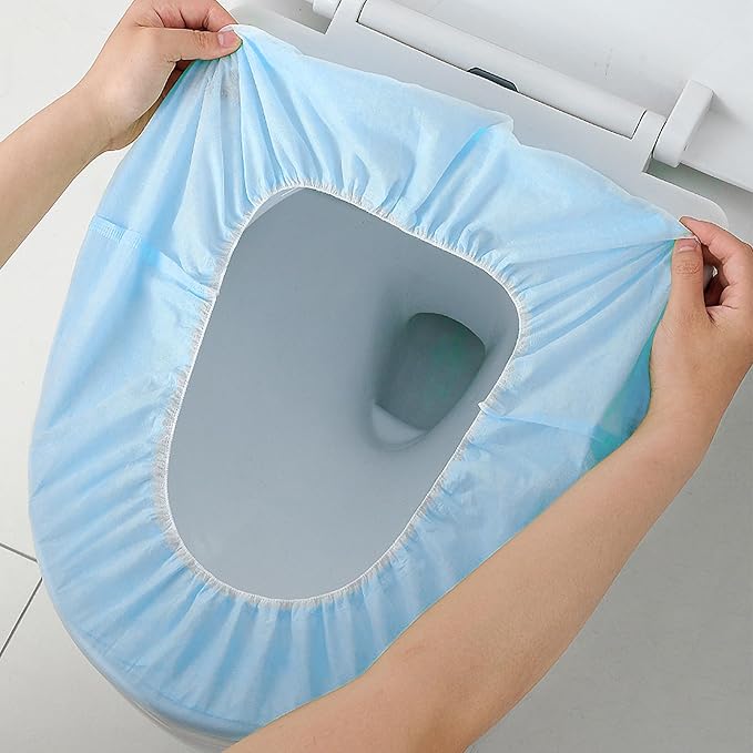 Elastic Large Size Disposable Toilet Seat Covers for Travel,20 Pack Waterproof Toilet Seat Covers for Bathroom,Fit for V/U/O/Square Shape Toilet,Individually Wrapped (2 colors-E set)