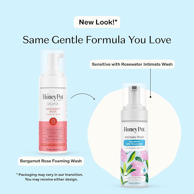 Honey Pot - Feminine Wash & Wipes - Sensitive w/Rosewater Bundle - Herbal Infused - Sensitive Skin Types - pH Balanced Plant Based Hygiene Products