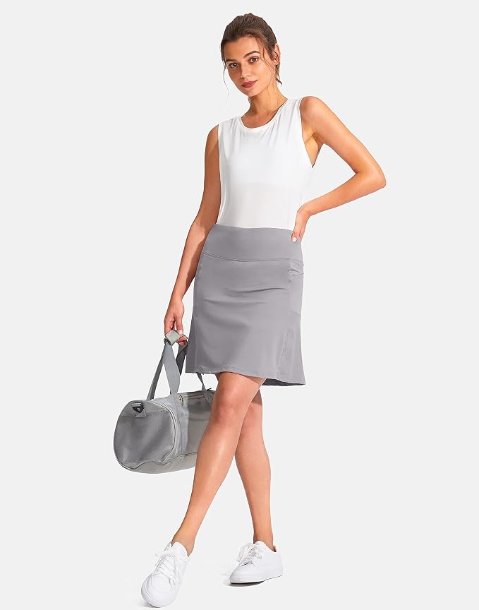 19" Ruffled Golf Skirts for Women | 3 Zipper Pockets, Knee Length, High Waisted, Long Skorts for Athletic, Casual, Tennis, Pickleball