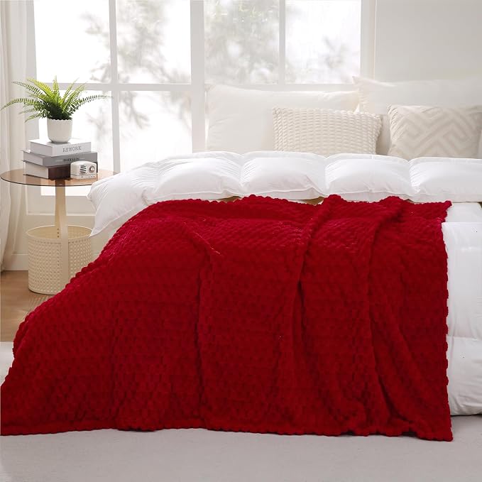 Puncuntex Red Throw Blanket 90"×90" inches Fuzzy 3D Jacquard Decorative | Flannel Fleece Super Soft Plush Cozy Blanket for Couch Sofa Chair Lightweight