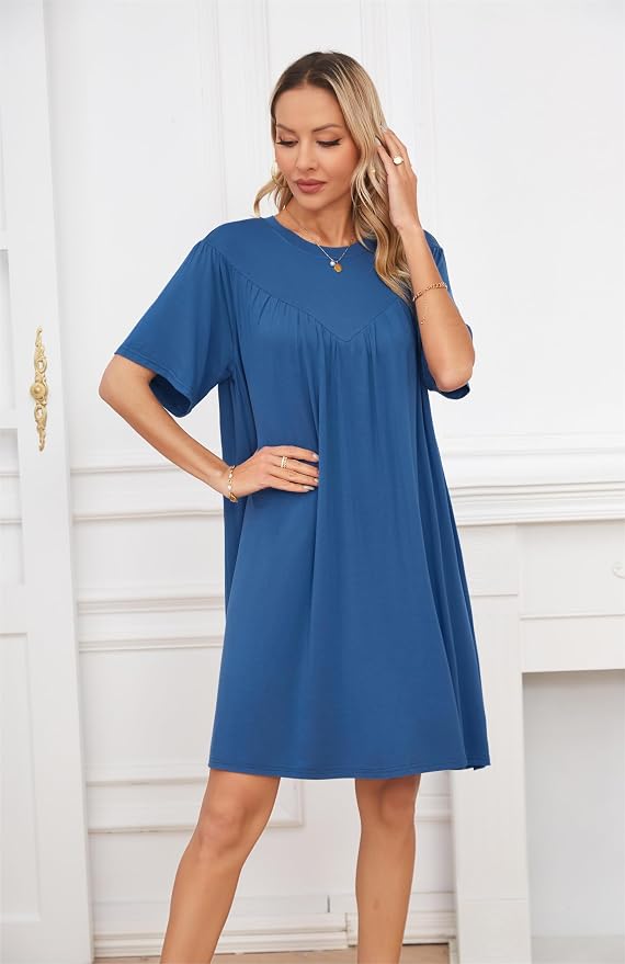 VintageClothing Nightgowns for Women Soft House Dresses Sleepshirts Short Sleeve Sleepwear Night Dress Moo Moo Nightgown